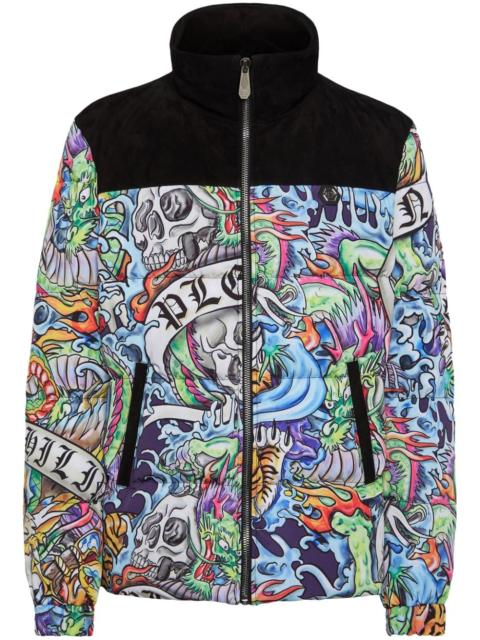 PHILIPP PLEIN tattoo-print puffer jacket