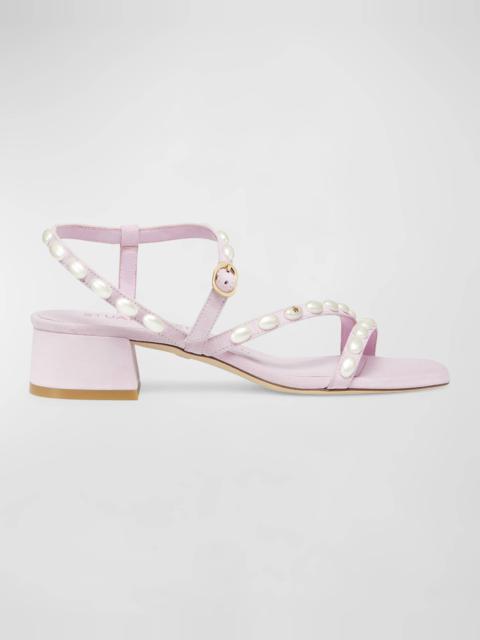 Stuart Weitzman Pearlita Studded Ankle-Strap Sandals