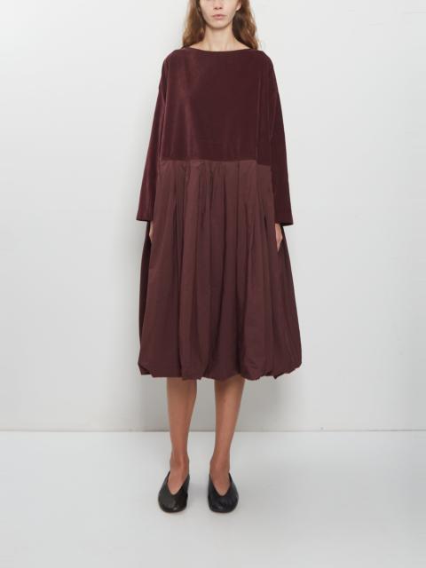 ALBUM DI FAMIGLIA Velvet Tissue Cotton Pleated Dress — Wine