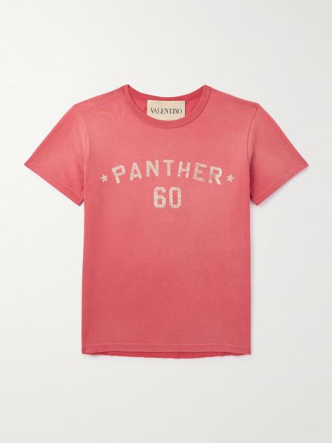 Valentino Chez Valentino Logo-Appliquéd Printed Cotton-Jersey T-Shirt Red