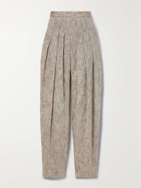 Loro Piana Asael pleated silk, hemp and cotton-blend tweed tapered pants