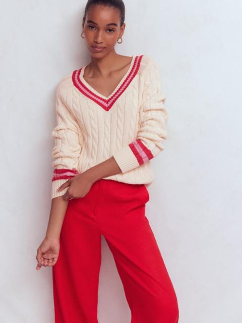 BODEN Maeve Textured Cotton Jumper-Ivory Cable, Red