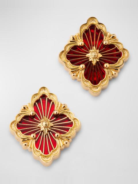 Buccellati Opera Tulle Button Earrings with Green Enamel, Small