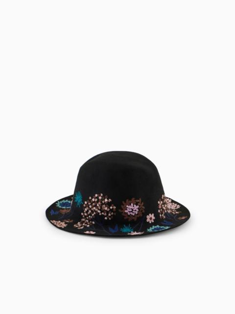 GIORGIO ARMANI Floral embroidered rabbit fur hat