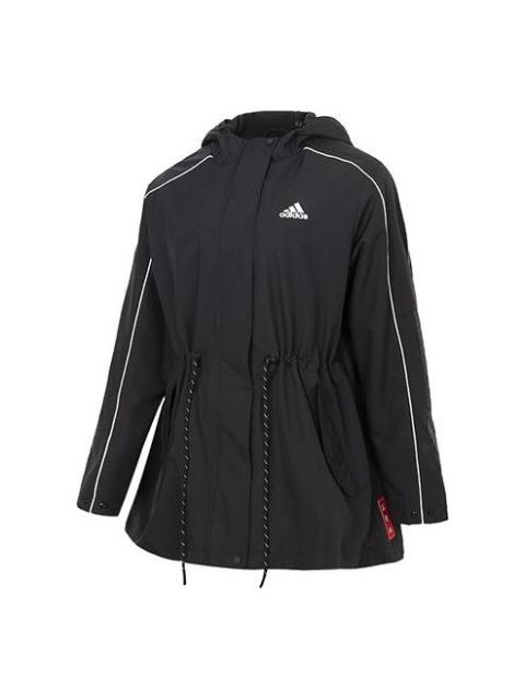 (WMNS) adidas Cny Jkt Warm Sports Lacing Woven Fleece Lined Hooded Jacket Black GP0625