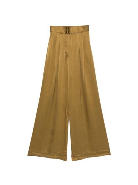 Zimmermann Tuck belted satin-finish palazzo pants