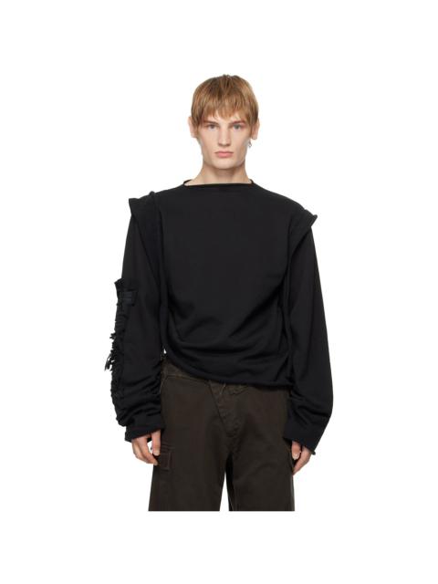 OTTOLINGER Black Distressed Drape Crewneck Sweater | REVERSIBLE