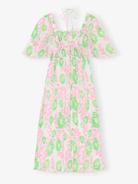 GANNI PLEATED GEORGETTE MIDI SMOCK DRESS