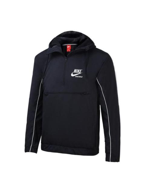 Men's Nike Alphabet Printing Half Zipper Hooded Long Sleeves Jacket Black AT5283-010