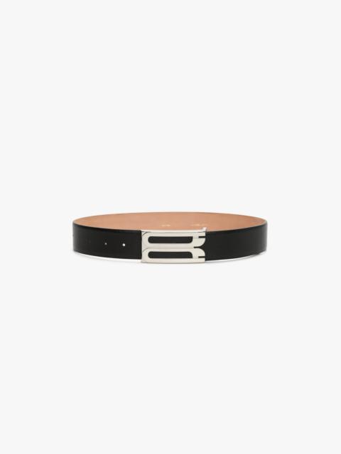Silver Buckle Jumbo Frame Belt In Black Grained Leather