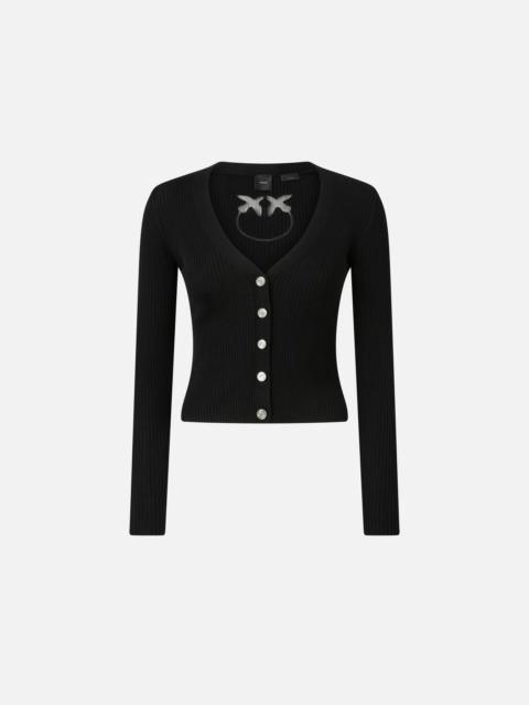 PINKO RIBBED FITTED CARDIGAN WITH LOGO INLAY