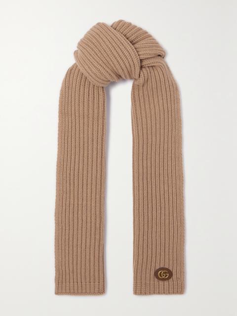 GUCCI Ribbed Wool And Cashmere-blend Scarf