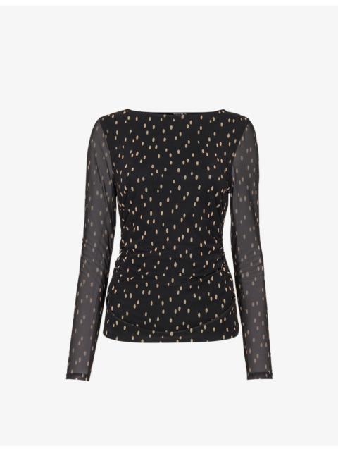 WHISTLES Spot Long-Sleeve Stretch-Mesh Top