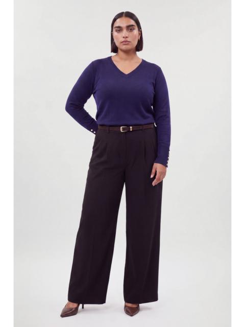 KAREN MILLEN Plus Size Forever Viscose Blend Knitted Stitch Detail V Neck Long Sleeve Jumper
