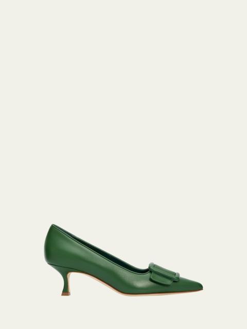 Manolo Blahnik 50mm Maysale Leather Buckle Pumps