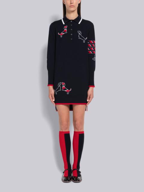 Thom Browne Fine Merino Hector Icon 4-Bar Long Sleeve Polo Dress