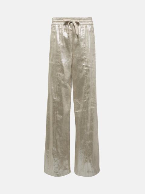 Linen-blend lamé wide-leg pants
