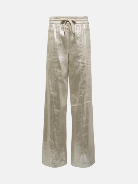 Brunello Cucinelli Linen-blend lamé wide-leg pants