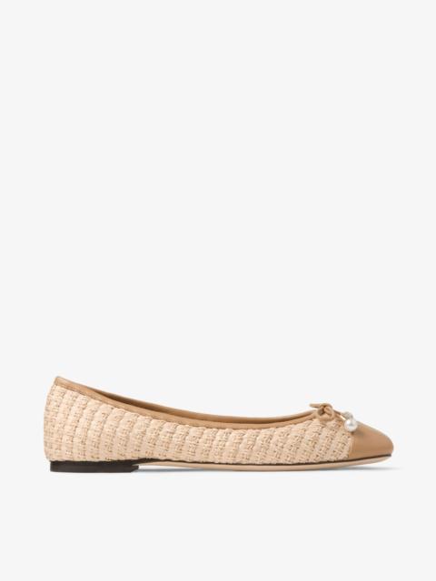 JIMMY CHOO Elme Flat
Natural/Cappuccino Raffia and Leather Flats
