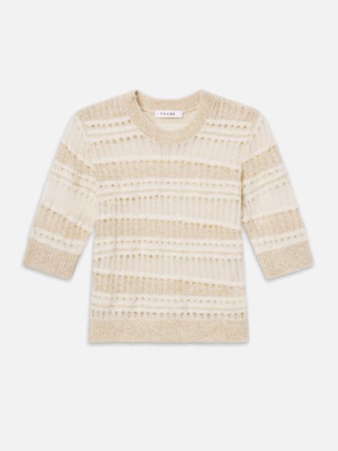 FRAME The Short Sleeve Stitch Mix Sweater in Cream Multi