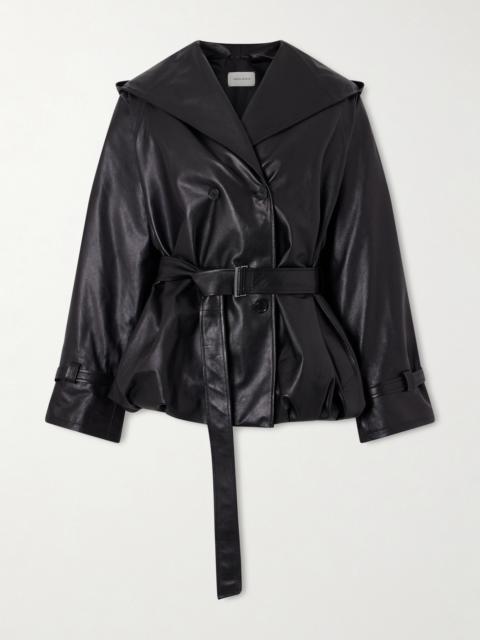 MAGDA BUTRYM Double-breasted Belted Hooded Leather Jacket