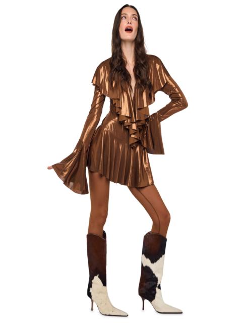 NORMA KAMALI LONG SLEEVE DEEP V RUFFLE MINI DRESS