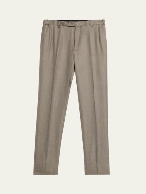 Brioni Men's Silk Twill Flat-Front Trousers