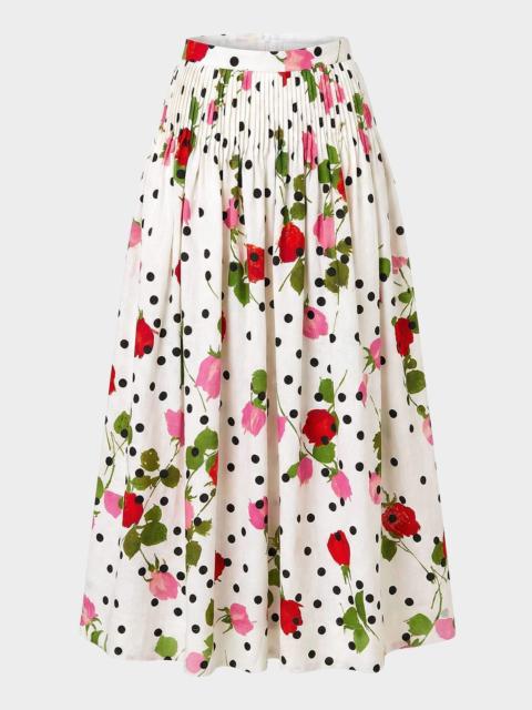 NICHOLAS Amabelle Pleated Floral-Print Midi Skirt