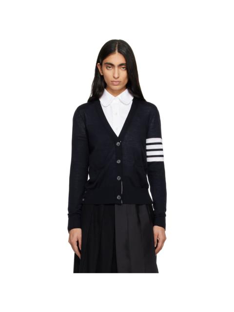 Thom Browne Navy Merino Wool 4-Bar Relaxed Fit V-Neck Cardigan