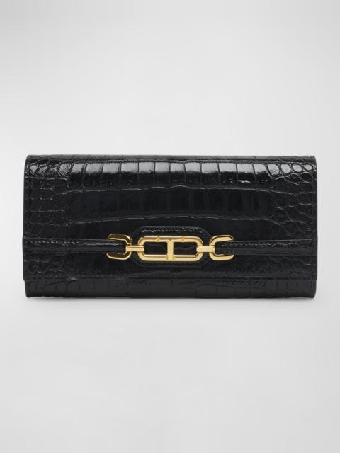 Whitney Continental Wallet in Shiny Croc-Embossed Leather