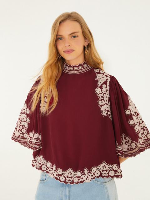 Bicolor Palm Tree Embroidery Blouse