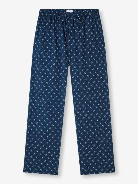 Derek Rose Men's Lounge Trousers Nelson 95 Cotton Batiste Blue