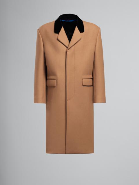 Marni BROWN WOOL COAT WITH VELVET COLLAR