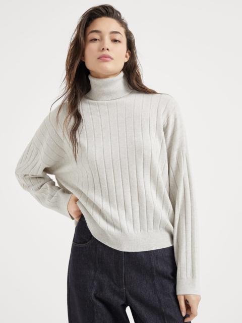 Brunello Cucinelli Cashmere flat rib turtleneck sweater with monili