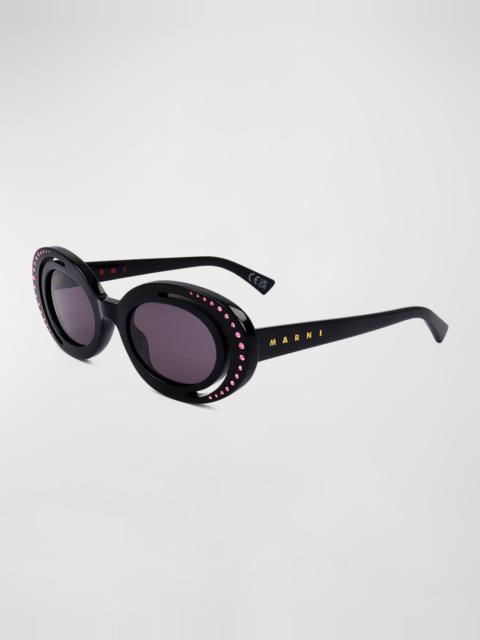 Marni Crystal-Embellished Acetate Oval Sunglasses