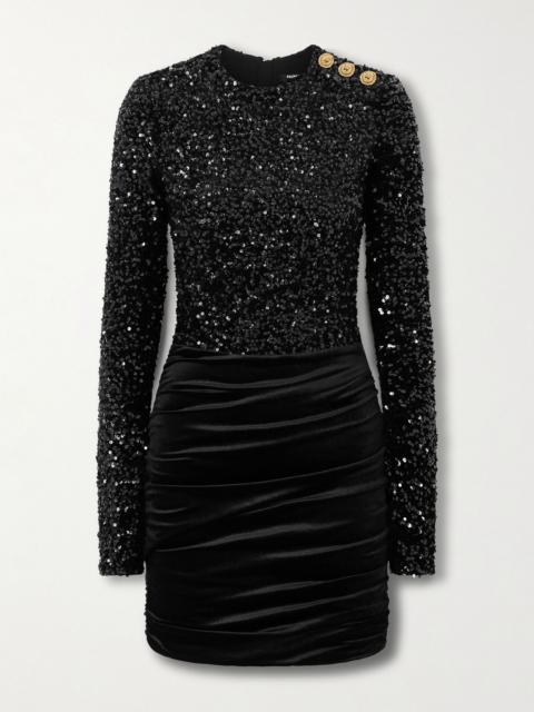 Balmain Sequined velvet mini dress Black