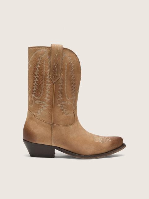 Golden Goose Low Wish Star boots in tobacco-colored suede with heel