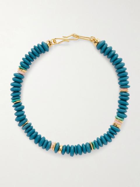 LIZZIE FORTUNATO Gold-tone glass beaded necklace Blue