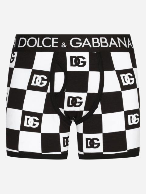 Dolce & Gabbana Damier-print long-leg jersey boxers with DG logo