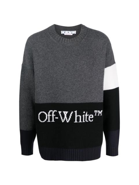 logo-jacquard colour-block jumper