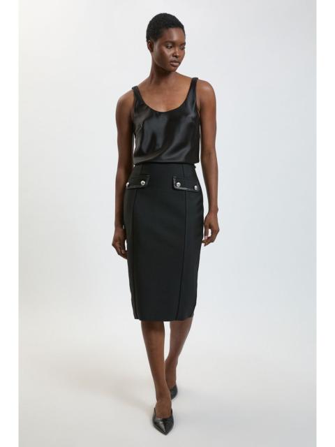 KAREN MILLEN Pu Tipped Military Bandage Midi Skirt