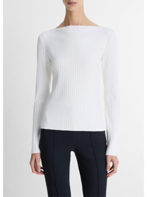 Vince Ribbed Cotton-Blend Slash-Neck Long-Sleeve Top