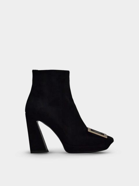 Roger Vivier Viv' Square Metal Buckle Platform Ankle Boots in Suede