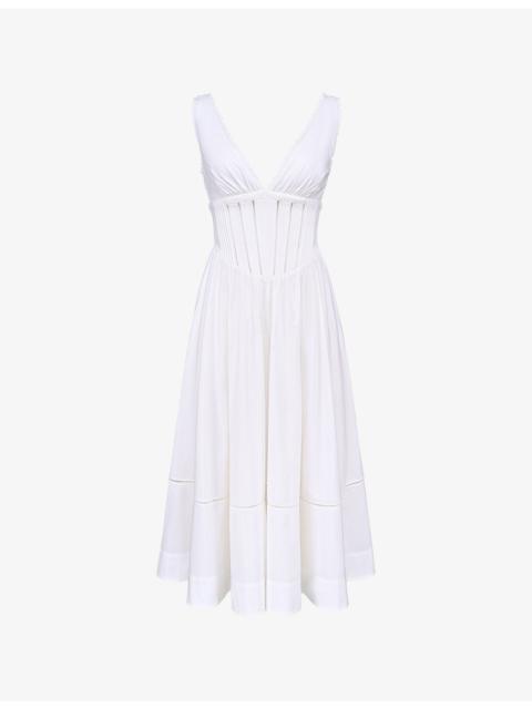 House of CB Samia V-Neck Stretch-Cotton Midi Dress