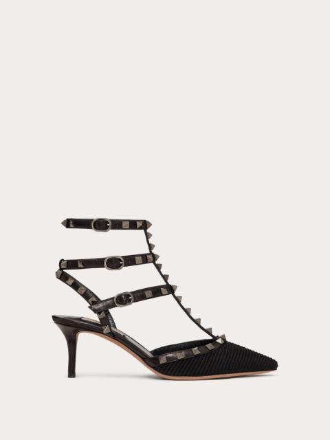 Rockstud Ottoman Fabric Leather Ankle Strap Pump 65 mm