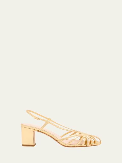 LOEFFLER RANDALL 65mm Priscilla Metallic Leather Lattice Mid-Heel Sandals