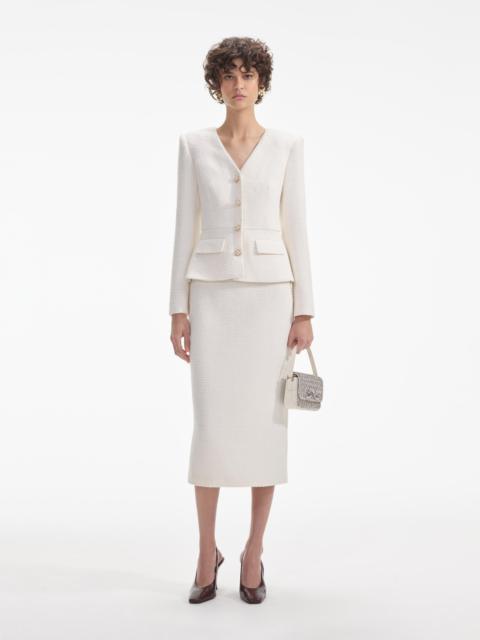 self-portrait Cream Tinsel Boucle Midi Dress