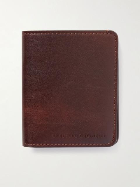 Brunello Cucinelli Logo-Debossed Leather Bifold Cardholder Burgundy