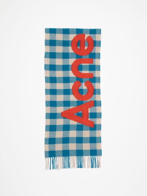 Acne Studios Check logo scarf - Turquoise blue/orange
