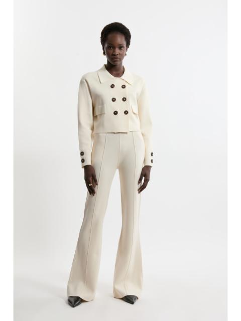 KAREN MILLEN Milano Knit Pocket And Zip Kick Flare Knitted Trousers With Seam Detail